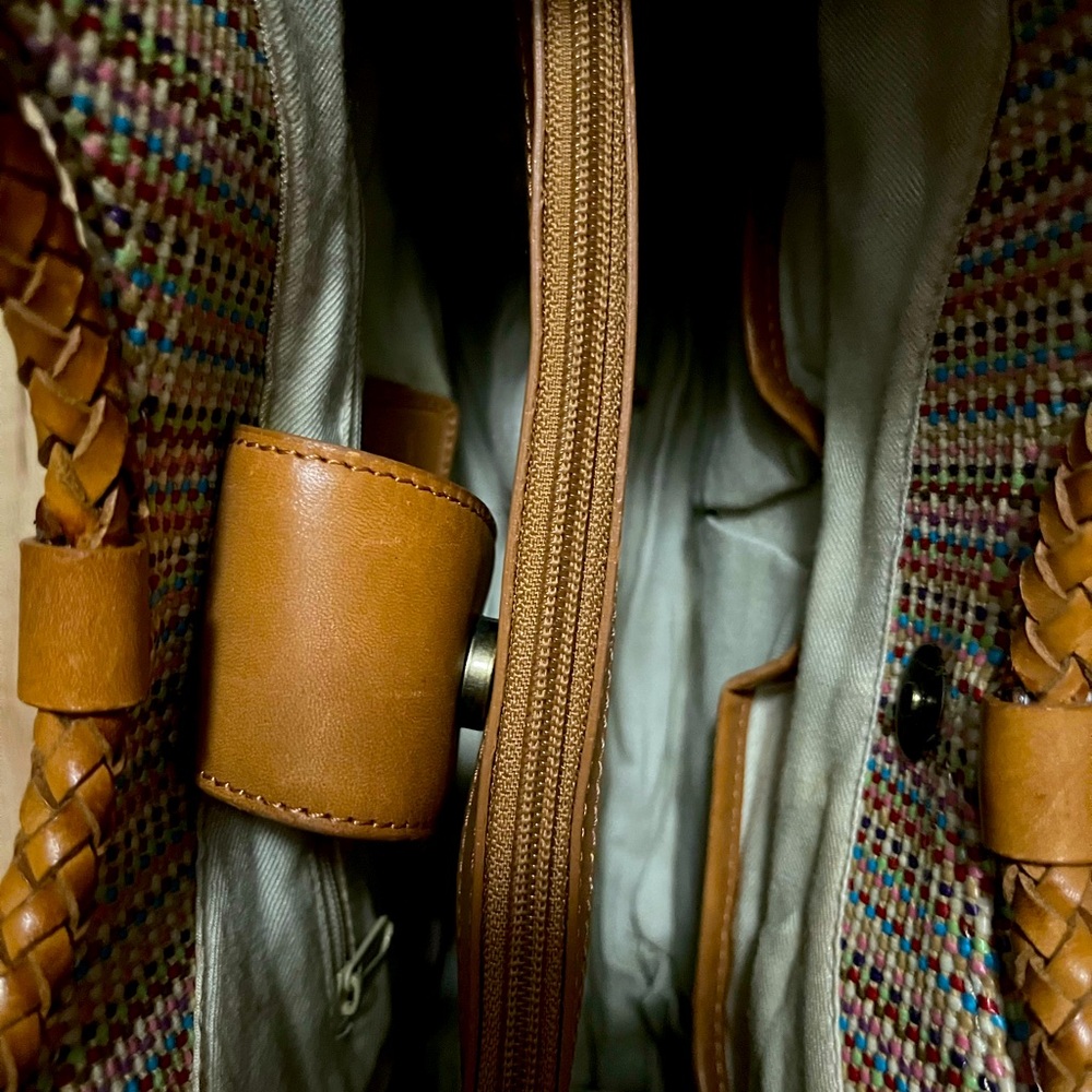 Fossil Multi Color Woven Tote With Round Woven Ta… - image 4